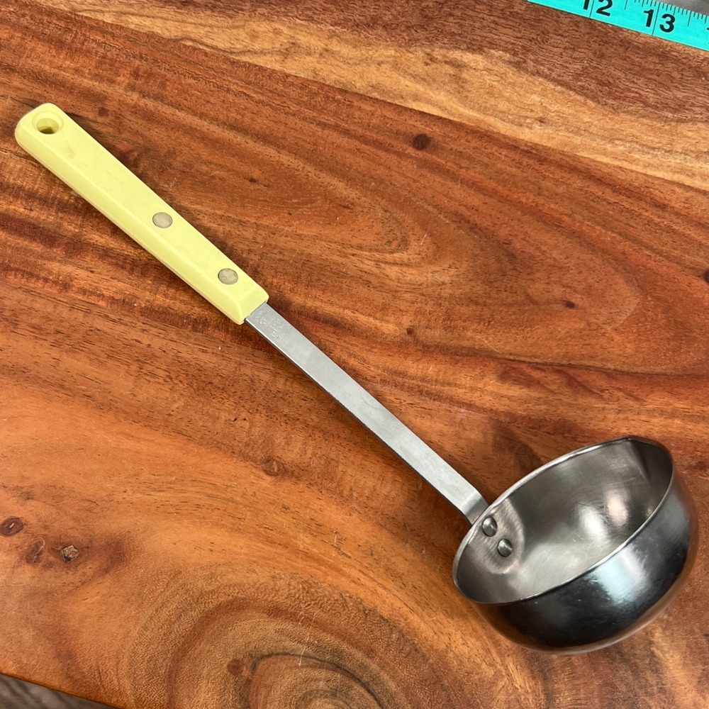 Ekco Forge Vintage Stainless Steel Ladle Yellow Handle USA Pour Spout 11 Inch